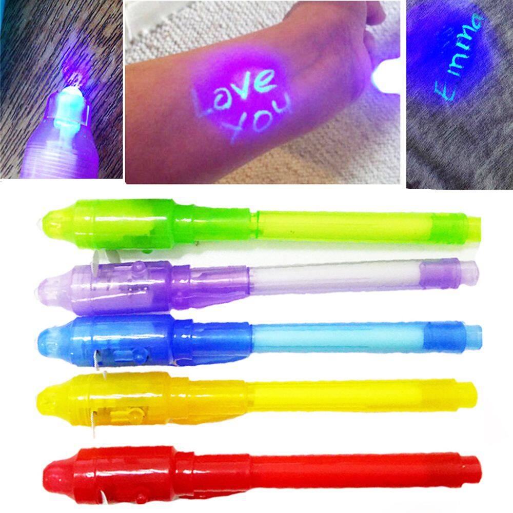 5 PCs pen / set 5 PCs/lot Invisible Ink Spy Pen Built in UV Light Magic Marker Secret Message
