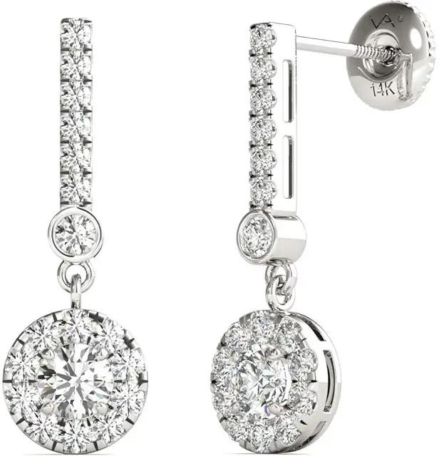 GIA Certified Natural Diamonds Halo Dangle Earrings 14K Gold 1.00 ctw