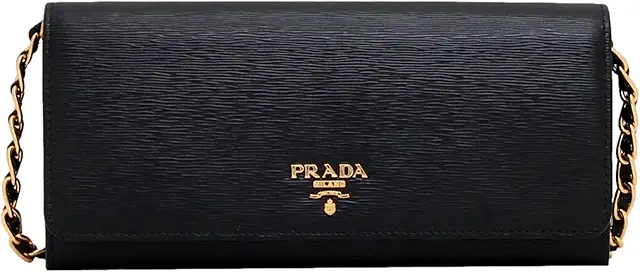 Prada Womens Black Vitello Move Leather Chain Wallet Crossbody 1MT290