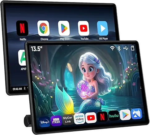 13.5" Android 13 Car TV,Touchscreen Headrest Monitor for Car Back Seat Support Phone Mirroring HDMI Sync Screen WiFi SD Card USB Media Player (2G Ram+32G ROM(2*pcs))